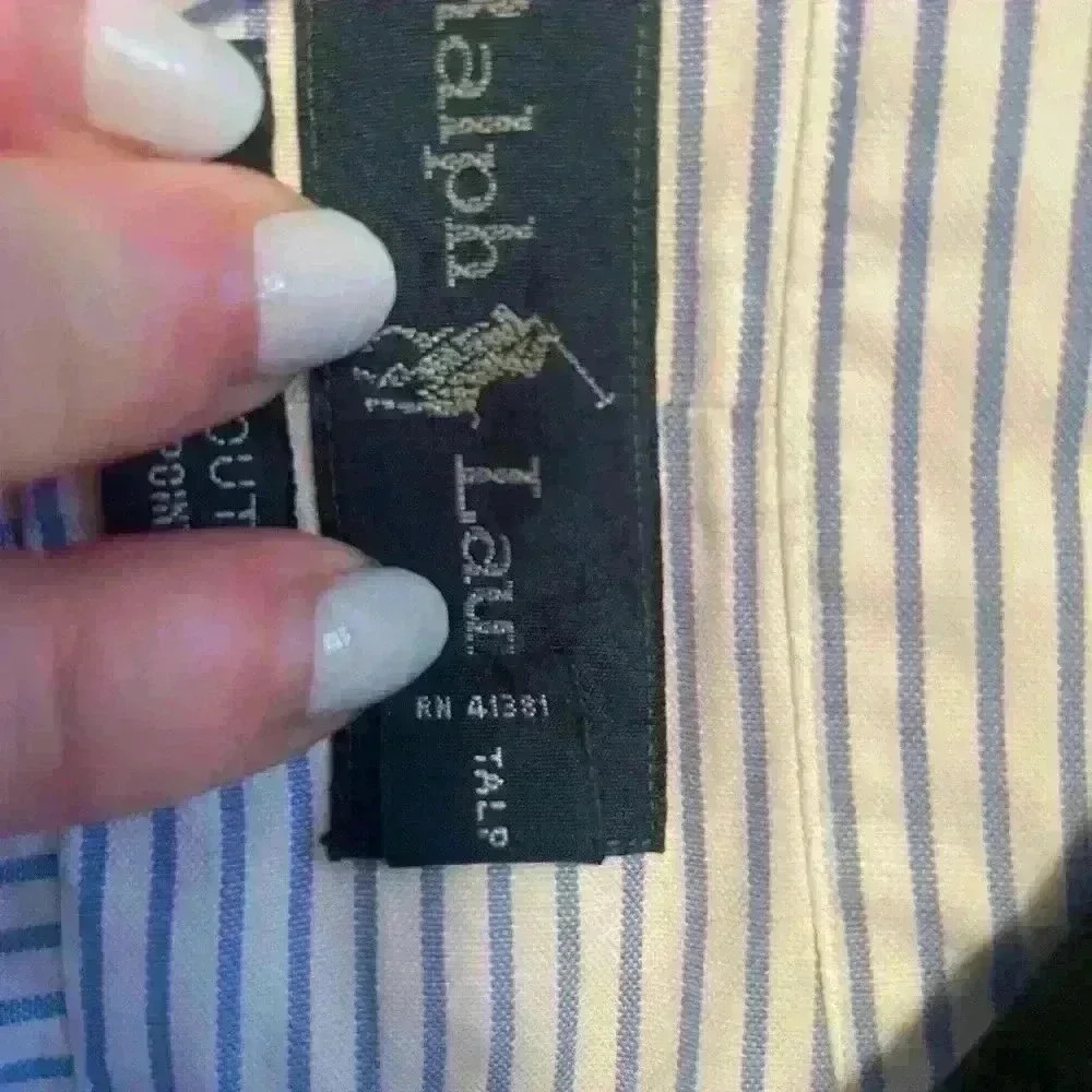 Ralph Lauren Blue Stripe Long Sleeve Button Up Shirt XL Yarmouth 100% Cotton EUC - Picture 5 of 5